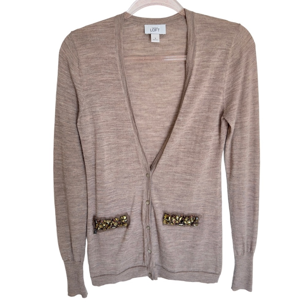 Wool Knit Beaded Pockets Sweater Cardigan Jacket Topper Layering Lagenlook